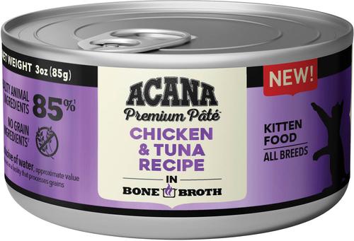 Show full view: ACANA Premium Chicken & Tuna in Bone Broth Pate Kitten Wet Cat Food, 3-oz can, case of 24 slide 3 of 12