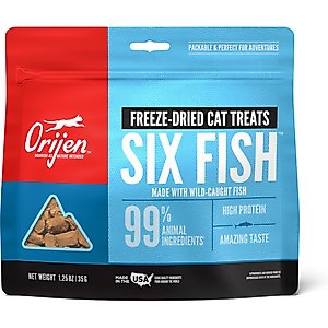 ORIJEN Six Fish Grain-Free High-Protein Raw Animal Ingredients Freeze-Dried Cat Treats, 1.25-oz bag