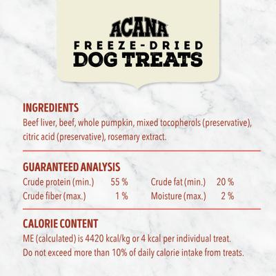 Show full view: ACANA Singles Beef & Pumpkin Grain-Free Limited Ingredients & Freeze-Dried Dog Treats, 3.25-oz bag slide 6 of 10