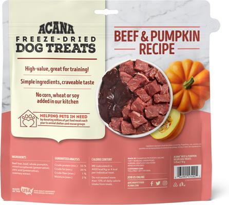 Show full view: ACANA Singles Beef & Pumpkin Grain-Free Limited Ingredients & Freeze-Dried Dog Treats, 3.25-oz bag slide 3 of 10
