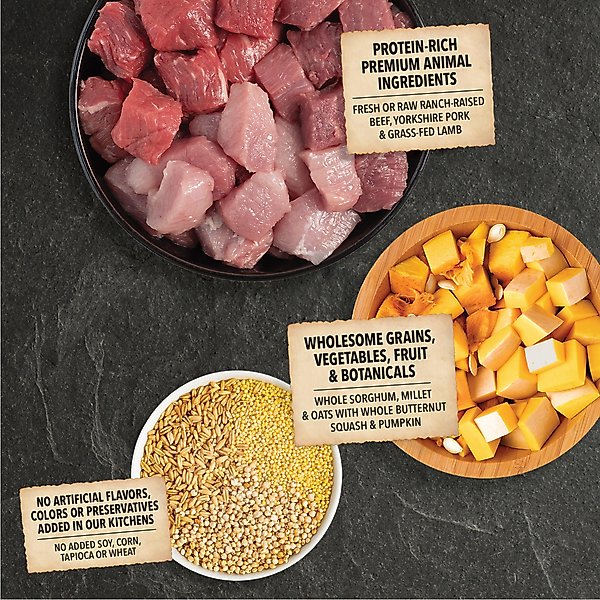 Show full view: ACANA Red Meat & Grains Beef Pork & Lamb Wholesome Grains Dry Dog Food, 4-lb bag slide 4 of 14