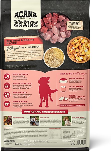 Show full view: ACANA Red Meat & Grains Beef Pork & Lamb Wholesome Grains Dry Dog Food, 22.5-lb bag slide 3 of 14