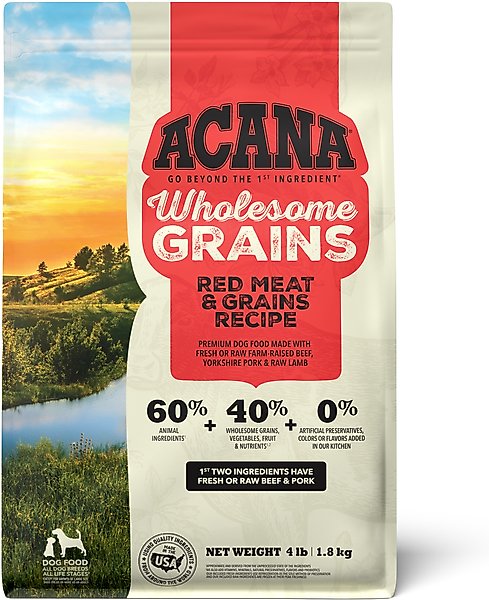 Show full view: ACANA Red Meat & Grains Beef Pork & Lamb Wholesome Grains Dry Dog Food, 4-lb bag slide 1 of 14