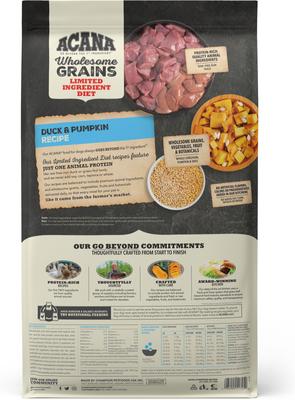 Show full view: ACANA Limited Ingredient Duck & Pumpkin Wholesome Grains Dry Dog Food, 22.5-lb bag slide 3 of 14