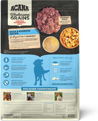 Show full view: ACANA Limited Ingredient Duck & Pumpkin Wholesome Grains Dry Dog Food, 4-lb bag slide 3 of 14
