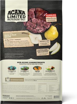 Show full view: ACANA Singles Limited Ingredient Duck & Pear Grain-Free High-Protein Dry Dog Food, 22.5-lb bag slide 3 of 14