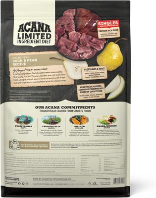 Show full view: ACANA Singles Limited Ingredient Duck & Pear Grain-Free High-Protein Dry Dog Food, 13-lb bag slide 3 of 14