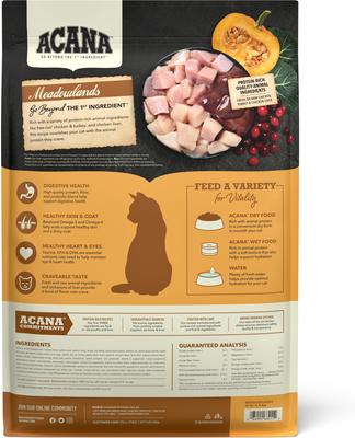 Show full view: ACANA Meadowlands Chicken Turkey Fish & Cage-Free Eggs Grain-Free Dry Cat Food, 10-lb bag slide 3 of 14