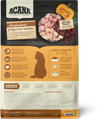 Show full view: ACANA Meadowlands Chicken Turkey Fish & Cage-Free Eggs Grain-Free Dry Cat Food, 4-lb bag slide 3 of 14