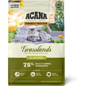 ACANA Grasslands Chicken Duck Turkey Fish & Quail Grain-Free Dry Cat Food, 4-lb bag
