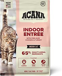 ACANA Indoor Entree Chicken Turkey Whole Herring & Rabbit Dry Cat Food, 4-lb bag