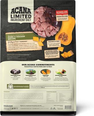 Show full view: ACANA Singles Limited Ingredient Pork & Squash Grain-Free High-Protein Dry Dog Food, 4.5-lb bag slide 3 of 14
