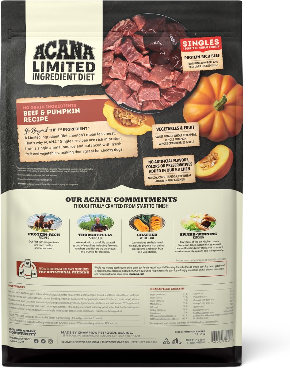 ACANA Singles Limited Ingredient Beef & Pumpkin Grain-Free High-Protein Dry Dog Food