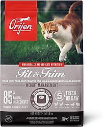 ORIJEN Fit & Trim Grain-Free High-Protein Premium Dry Cat Food, 4-lb bag