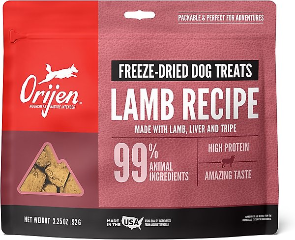 Show full view: ORIJEN Grass Fed Lamb Grain-Free High-Protein Freeze-Dried Dog Treats, 3.25-oz bag slide 1 of 10