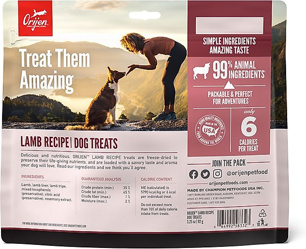 Show full view: ORIJEN Grass Fed Lamb Grain-Free High-Protein Freeze-Dried Dog Treats, 3.25-oz bag slide 3 of 10