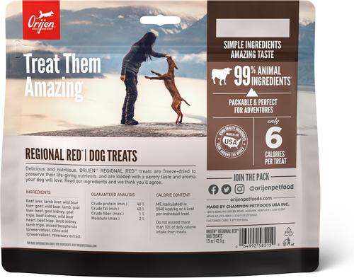 Show full view: ORIJEN Regional Red Grain-Free High-Protein Freeze-Dried Dog Treats, 1.5-oz bag slide 3 of 10