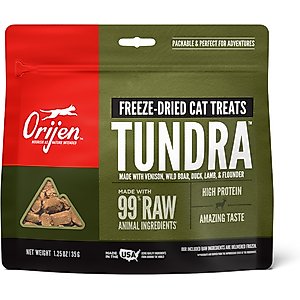 ORIJEN Tundra Grain-Free High-Protein Raw Animal Ingredients Freeze-Dried Cat Treats, 1.25-oz bag