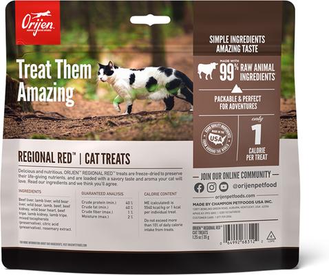 Show full view: ORIJEN Regional Red Grain-Free High-Protein Raw Animal Ingredients Freeze-Dried Cat Treats, 1.25-oz bag slide 3 of 9