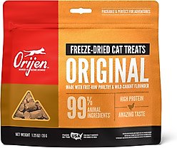 ORIJEN Original Freeze-Dried Grain-Free High-Protein Raw Animal Ingredients Cat Treats, 1.25-oz bag