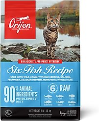 ORIJEN Six Fish Grain-Free High-Protein Premium Dry Cat Food, 4-lb bag