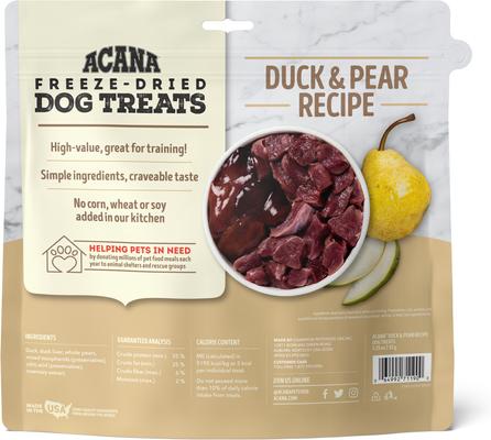 Show full view: ACANA Singles Duck & Pear Grain-Free Limited Ingredients & Freeze-Dried Dog Treats, 3.25-oz bag slide 3 of 10