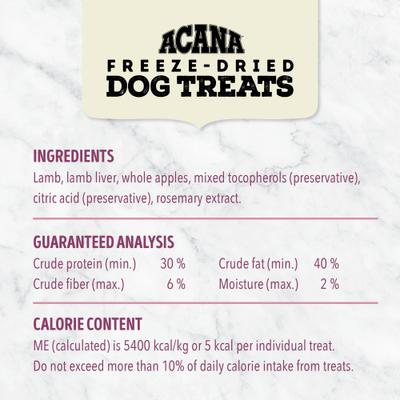 Show full view: ACANA Singles Lamb & Apple Grain-Free Limited Ingredients & Freeze-Dried Dog Treats, 3.25-oz bag slide 6 of 10