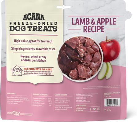 Show full view: ACANA Singles Lamb & Apple Grain-Free Limited Ingredients & Freeze-Dried Dog Treats, 3.25-oz bag slide 3 of 10