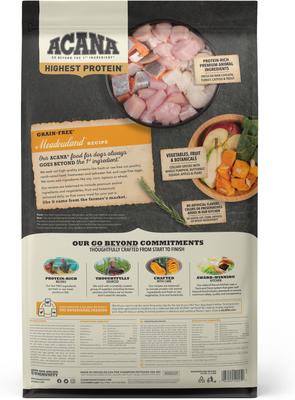 Show full view: ACANA Meadowland Highest Protein Grain-Free Dry Dog Food, 25-lb bag slide 3 of 14