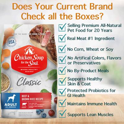 Show full view: Chicken Soup for the Soul Beef & Brown Rice Recipe Adult Dry Dog Food, 4.5-lb bag slide 3 of 12