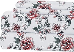 MODERN THREADS Soft Microfiber Solid Bed Sheet Set, Vintage Roses, Queen slide 1 of 3