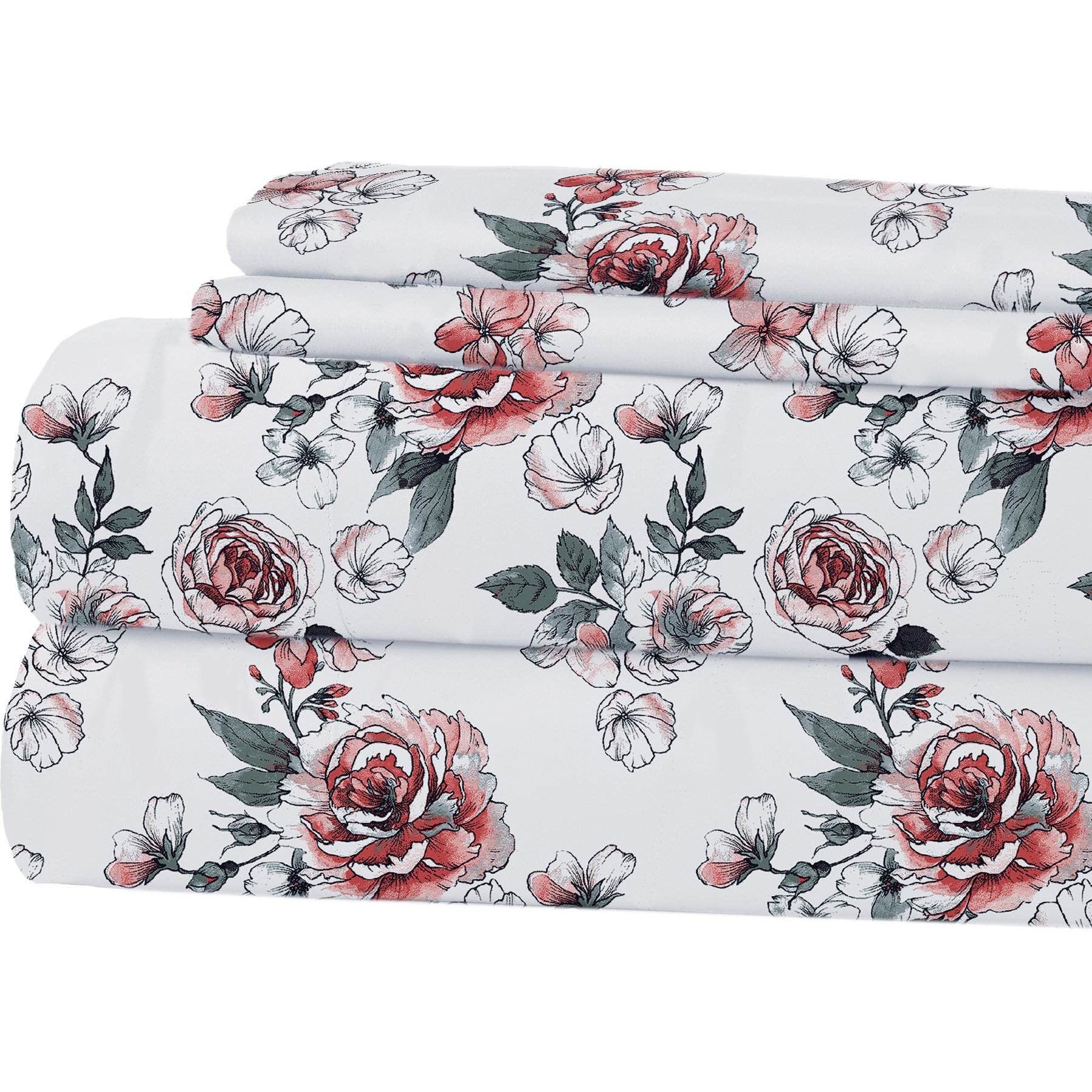 MODERN THREADS Soft Microfiber Solid Bed Sheet Set, Vintage Roses, King