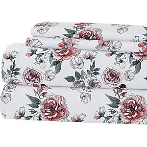 MODERN THREADS Soft Microfiber Solid Bed Sheet Set, Vintage Roses, Queen