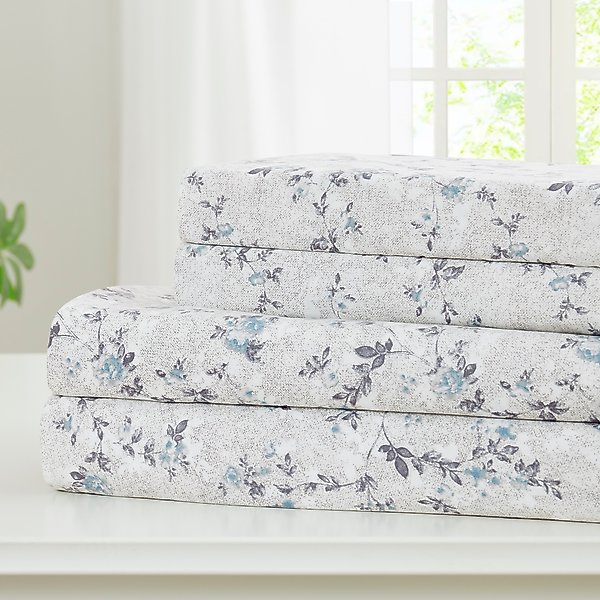 Show full view: MODERN THREADS Soft Microfiber Solid Bed Sheet Set, Floral Blue, Twin slide 1 of 4