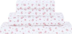 MODERN THREADS Soft Microfiber Solid Bed Sheet Set, Roses on Ivory, Full