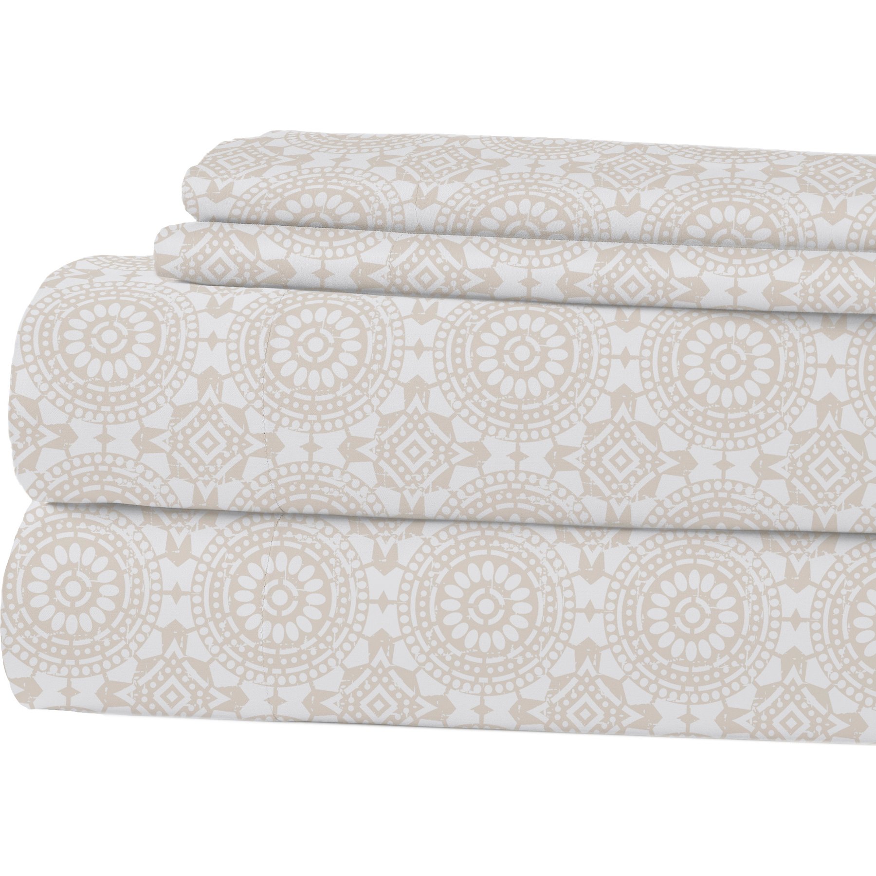MODERN THREADS Soft Microfiber Solid Bed Sheet Set, Light Brown Medallion, California King