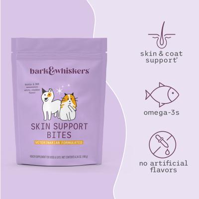 Show full view: Bark and Whiskers Skin Support Cheese Flavored Supplement Bites for Adult Dogs & Cats, 6.34-oz slide 6 of 6