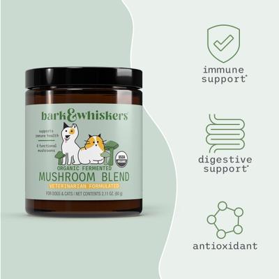 Show full view: Bark and Whiskers Fermented Mushroom Blend Dog & Cat Supplement, 2.1-oz jar slide 8 of 9