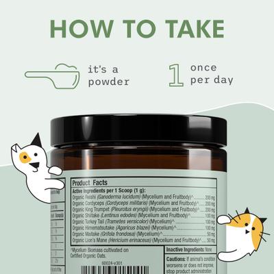 Show full view: Bark and Whiskers Fermented Mushroom Blend Dog & Cat Supplement, 2.1-oz jar slide 7 of 9