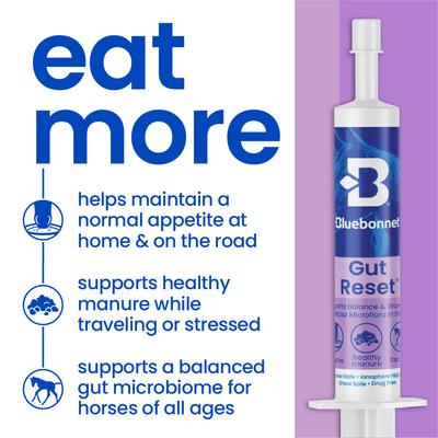 Show full view: Bluebonnet Feeds Gut Reset Paste Syringe Digestive Horse Supplement, 20 count slide 3 of 4