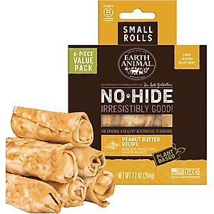 Earth Animal No-Hide Small Rolls Long Lasting Natural Rawhide Alternative Peanut Butter Vegetarian Recipe Chew Dog Treats, 6 count