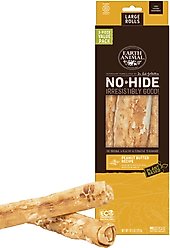 Earth Animal No-Hide Large Rolls Long Lasting Natural Rawhide Alternative Peanut Butter Vegetarian Recipe Chew Dog Treats, 3 count