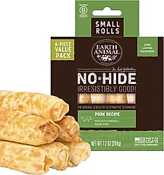 Earth Animal No-Hide Small Rolls Long Lasting Natural Rawhide Alternative Pork Recipe Chew Dog Treats, 6 count