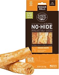 Earth Animal No-Hide Medium Rolls Long Lasting Natural Rawhide Alternative Chicken Recipe Chew Dog Treats, 3 count