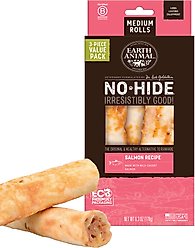 Earth Animal No-Hide Medium Rolls Long Lasting Natural Rawhide Alternative Salmon Recipe Chew Dog Treats, 3 count