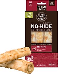 Earth Animal No-Hide Medium Rolls Long Lasting Natural Rawhide Alternative Beef Recipe Chew Dog Treats, 3 count