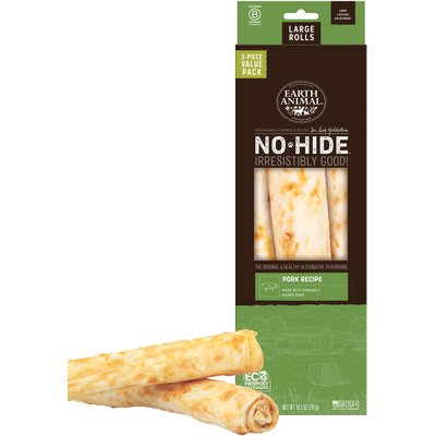 Earth Animal Earth Animal No-Hide Large Rolls Long Lasting Natural Rawhide Alternative Pork Recipe Chew Dog Treats, 3 count