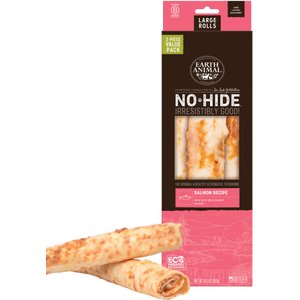 Earth Animal No-Hide Large Rolls Long Lasting Natural Rawhide Alternative Salmon Recipe Chew Dog Treats, 3 count
