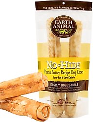 Earth Animal No-Hide Large Rolls Long Lasting Natural Rawhide Alternative Peanut Butter Vegetarian Recipe Chew Dog Treats, 2 count