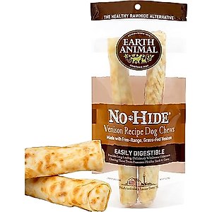 Earth Animal No-Hide Large Rolls Long Lasting Natural Rawhide Alternative Venison Recipe Chew Dog Treats, 2 count